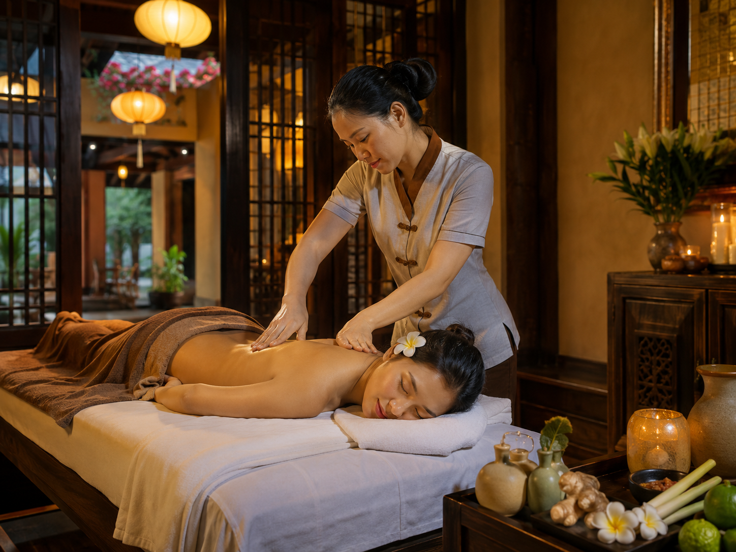 Foot massage and herbal spa treatment in Hoi An with flower foot bath