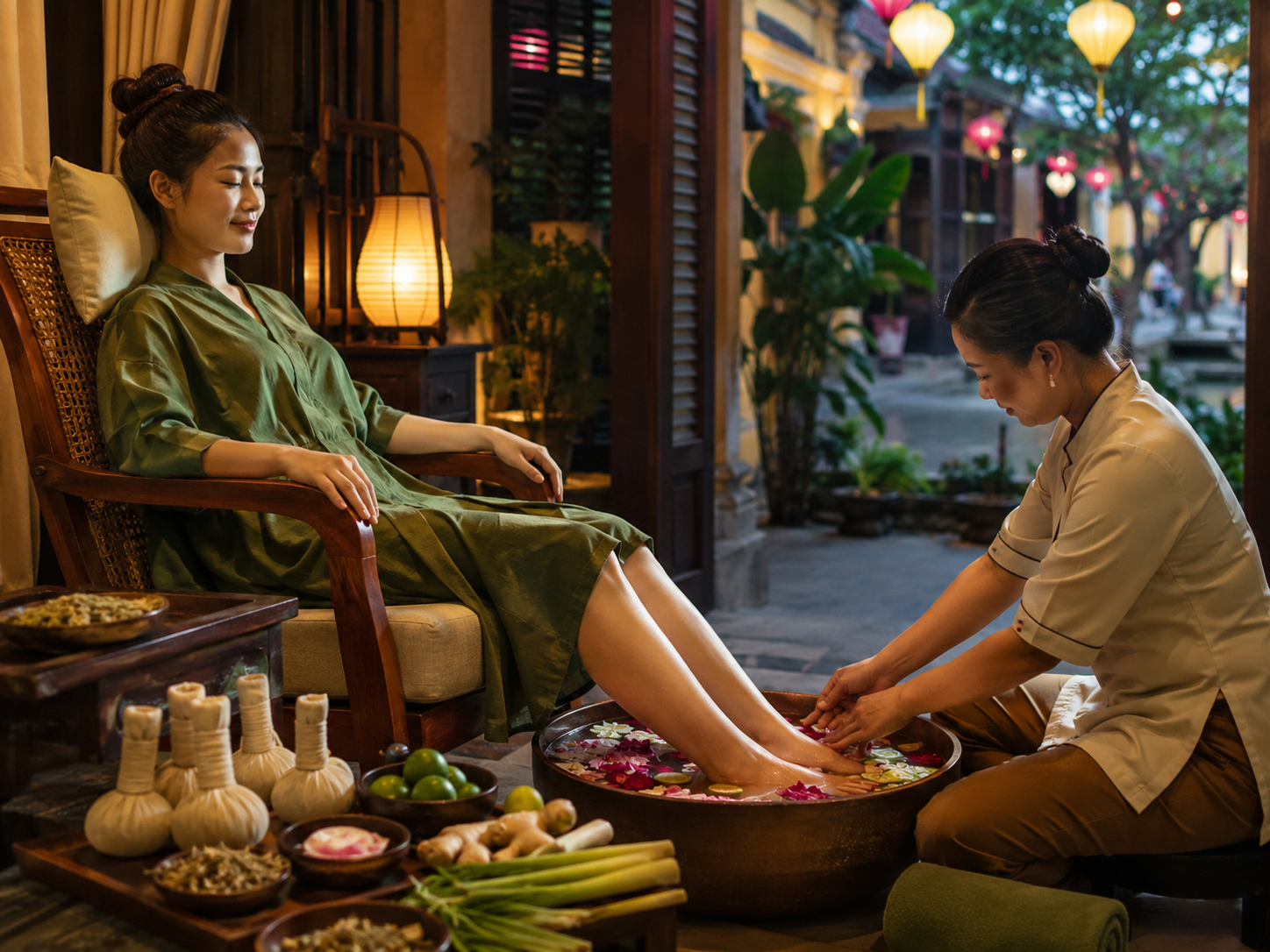 Hoi An Spa Prices: Massage, Couple Spa, Nails and Herbal Treatments 2 Couple massage in Hoi An private spa room with two therapists