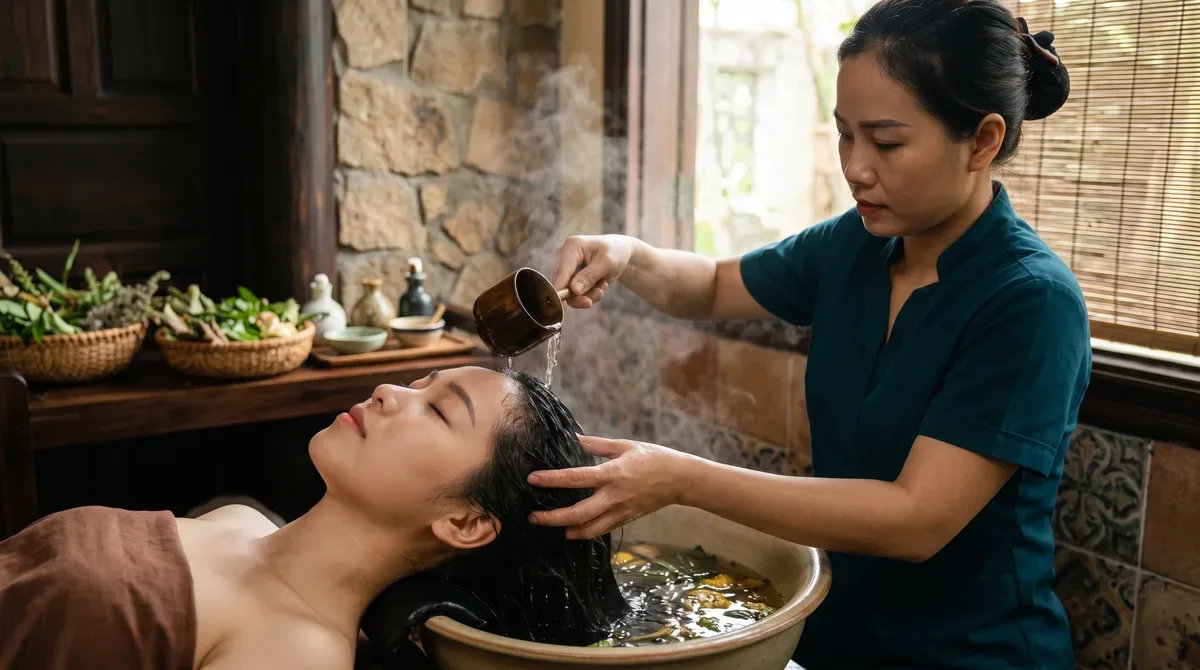 Herbal hair wash in Hoi An at Art Spa